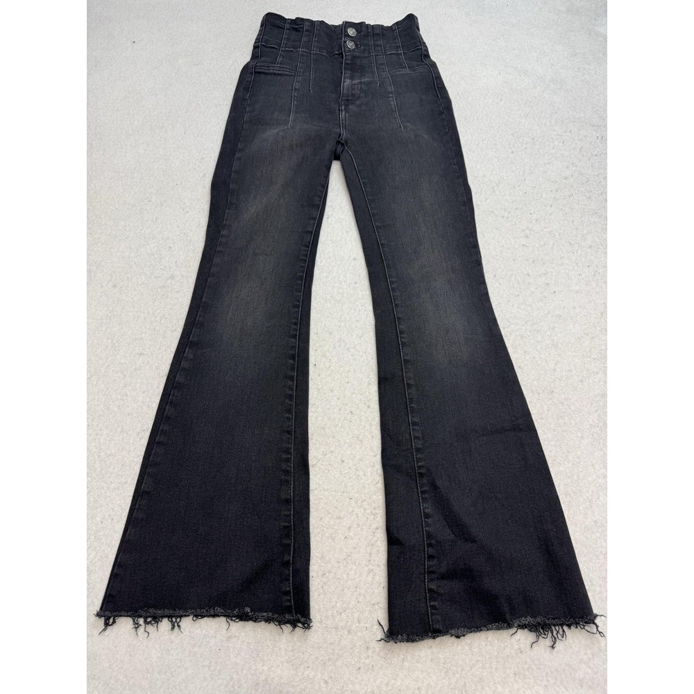 We The Free Jeans Womens 26 Black Charcoal High Rise Flare Raw Hem Stretch Denim